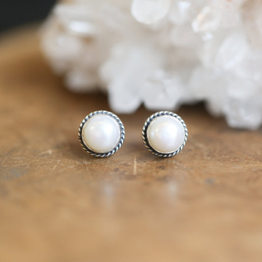Sterling Silver Freshwater Pearl Earrings – Silversmith Boho Posts