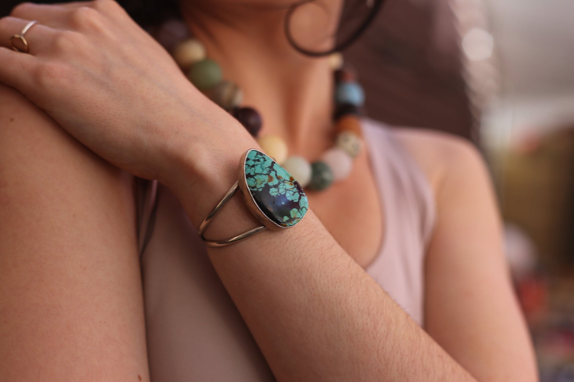 Turquoise Cuff Bracelet - Big Turquoise Bangle - Dragonskin Turquoise - Silversmith Bracelet