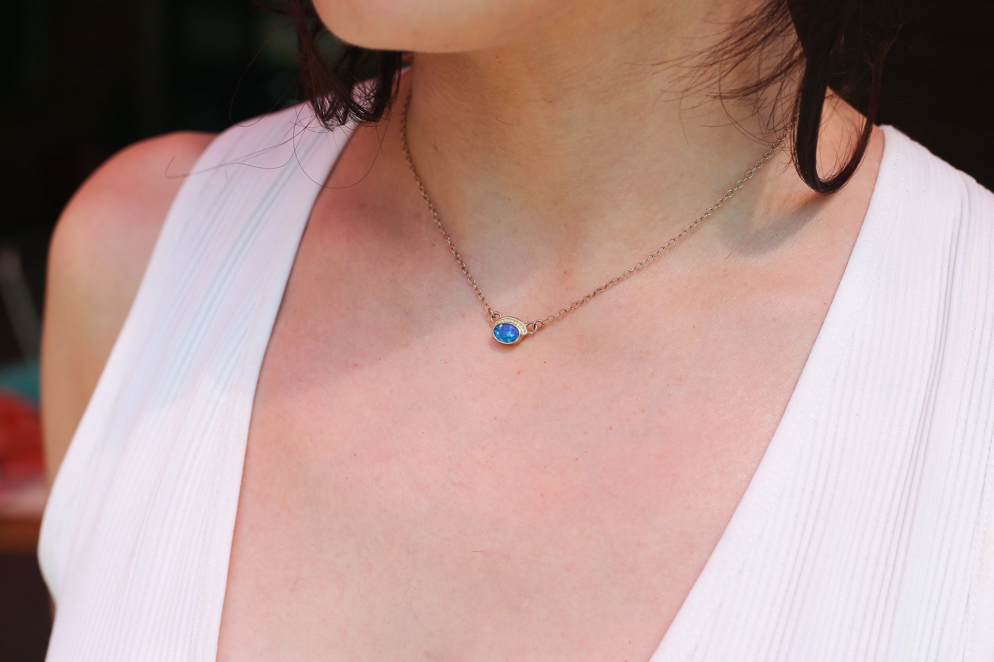 Vibrant Opal Necklace - Solid Gold Pendant - Australian Opal Doublet - Opal Eyes Pendant