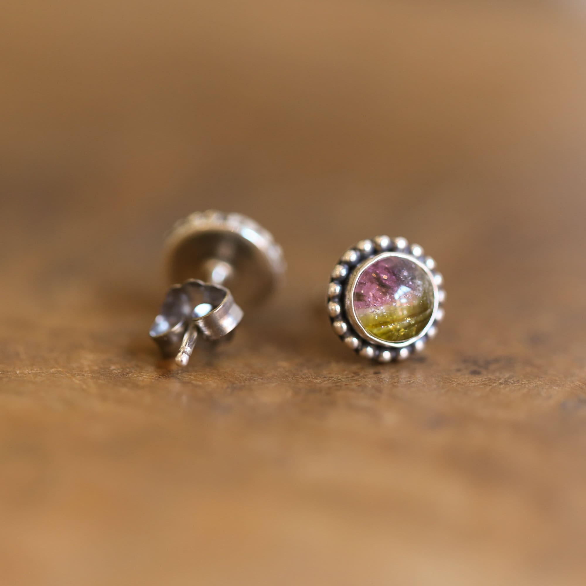 Multicolored Tourmaline Posts - Choose Your Color - .925 Sterling Silver