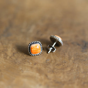 Spiny Oyster Post Earrings - Orange Stud Earrings - Sterling Silver