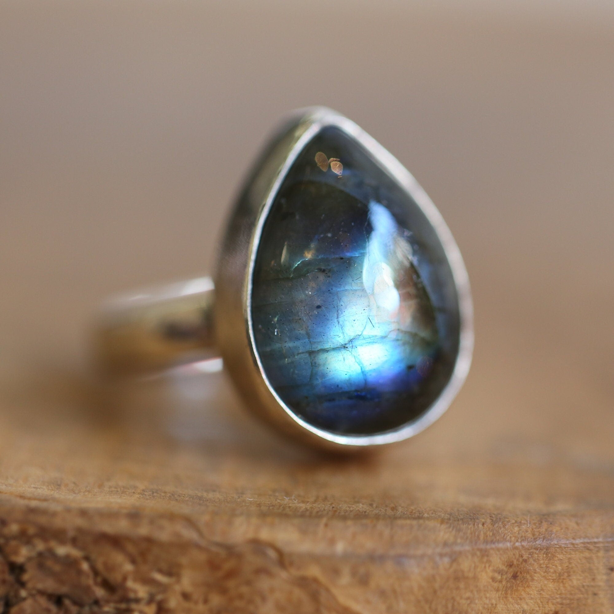 Big Labradorite Ring - .925 Sterling Silver - Choose your Own - Flashy Labradorite Pear