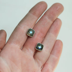 Faceted Labradorite Posts - Labradorite Earrings - Labradorite Studs - Silversmith Earrings