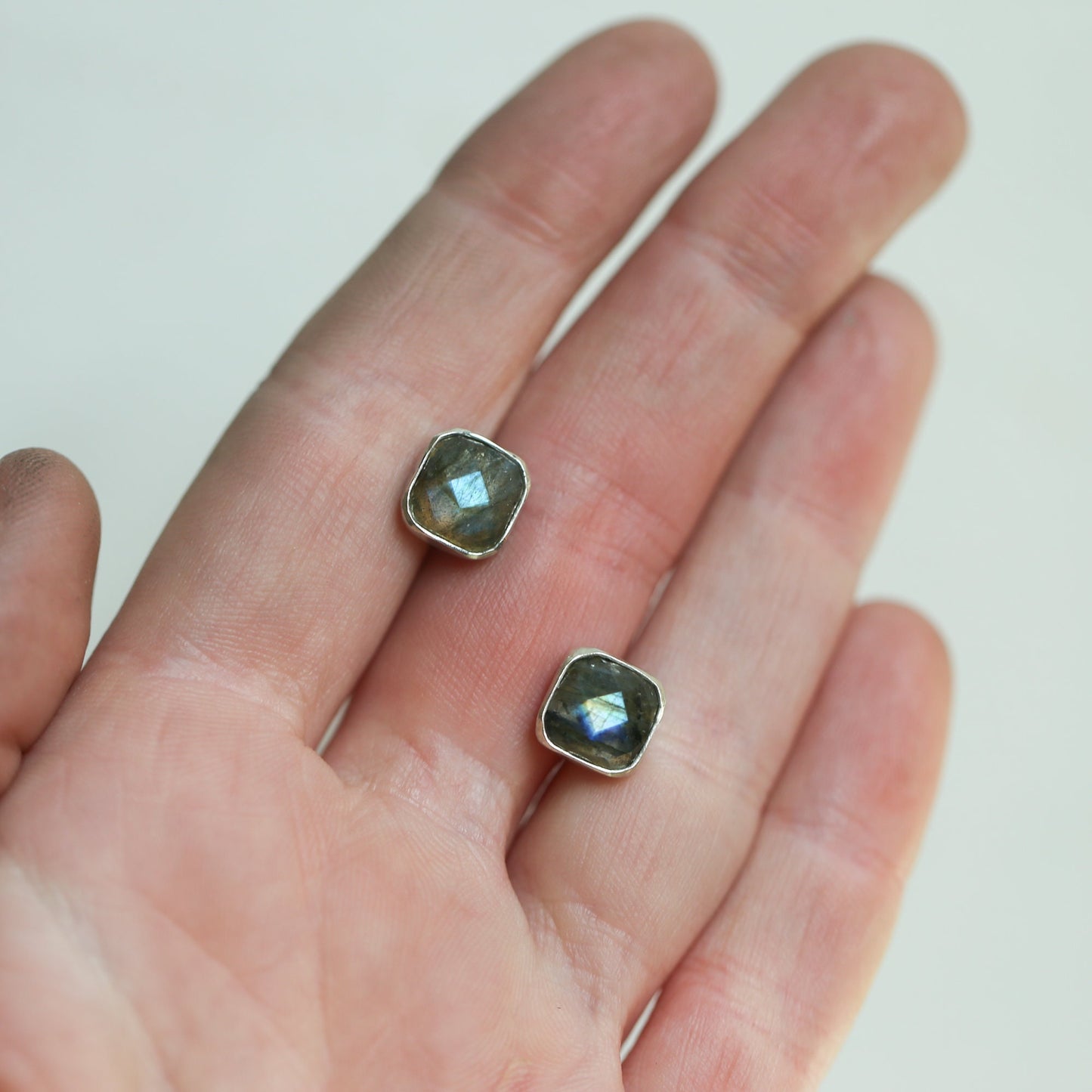 Faceted Labradorite Posts - Labradorite Earrings - Labradorite Studs - Silversmith Earrings
