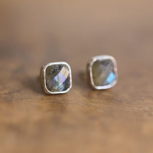 Faceted Labradorite Posts - Labradorite Earrings - Labradorite Studs - Silversmith Earrings