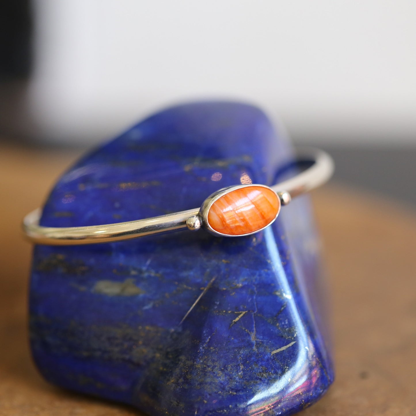 Spiny Oyster Cuff Bracelet – Sterling Silver, Orange Red Stone