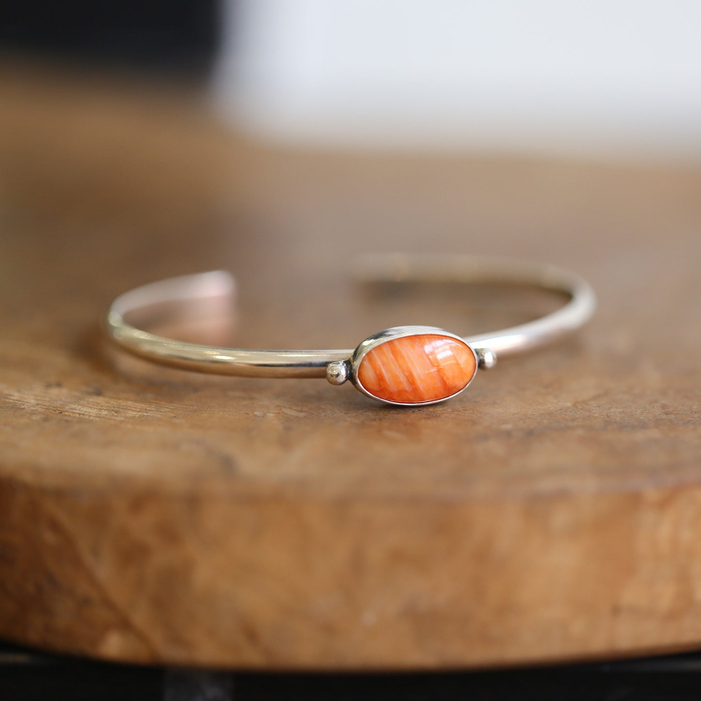 Spiny Oyster Cuff Bracelet – Sterling Silver, Orange Red Stone