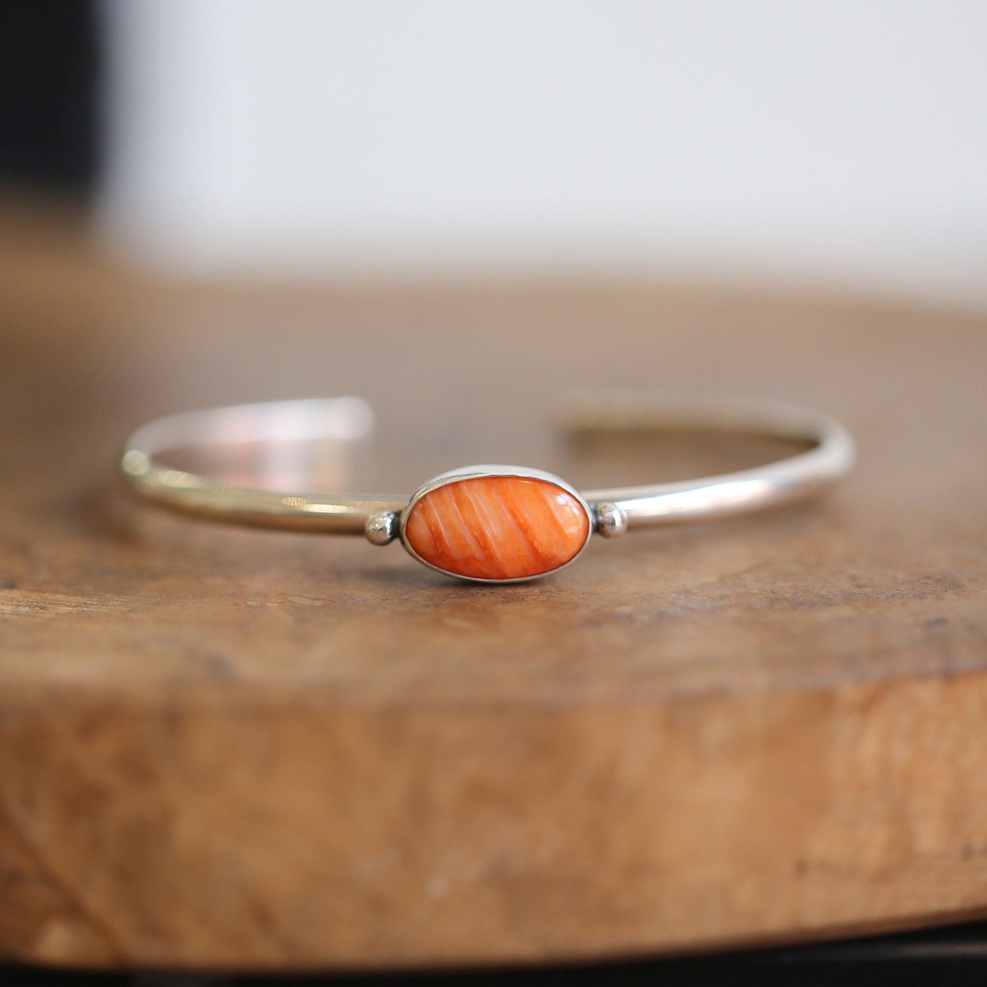 Spiny Oyster Cuff Bracelet – Sterling Silver, Orange Red Stone