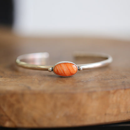 Spiny Oyster Cuff Bracelet – Sterling Silver, Orange Red Stone