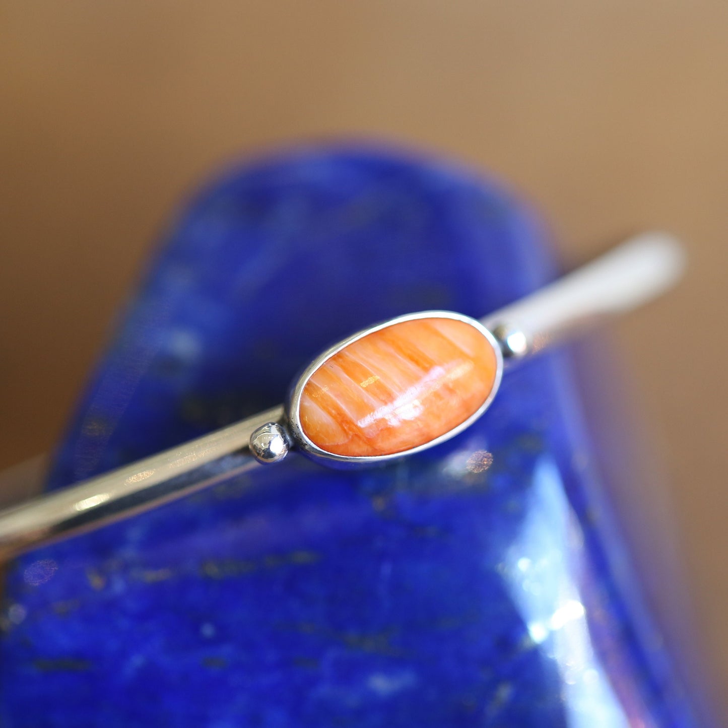 Spiny Oyster Cuff Bracelet – Sterling Silver, Orange Red Stone