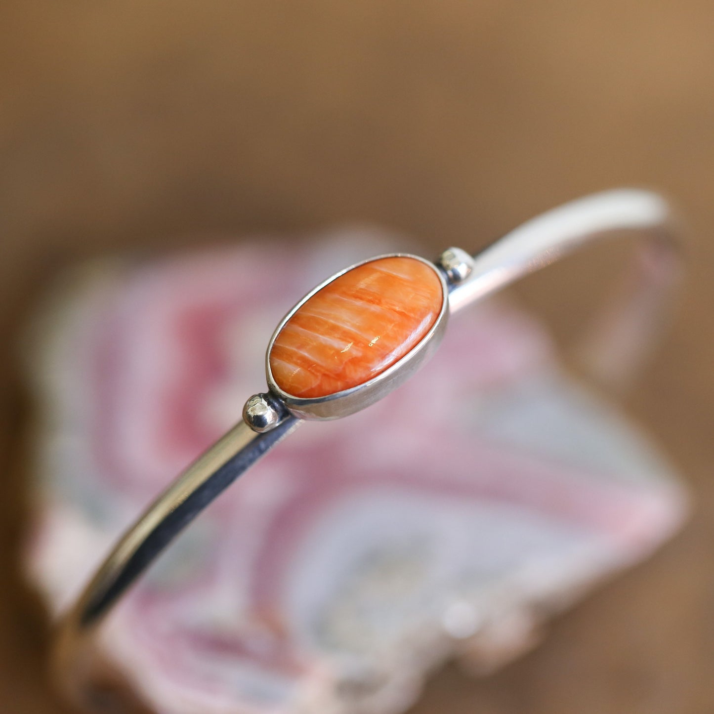 Spiny Oyster Cuff Bracelet – Sterling Silver, Orange Red Stone