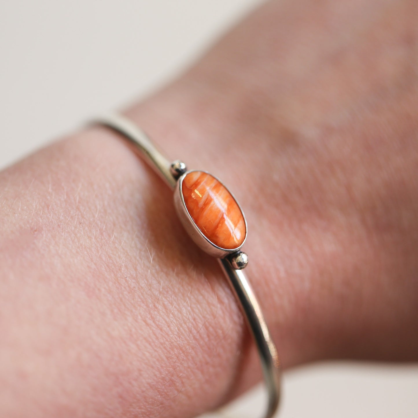 Spiny Oyster Cuff Bracelet – Sterling Silver, Orange Red Stone