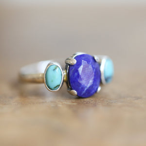 Tri-Stone Ring - Blue Lapis Ring - Turquoise Ring - Turquoise and Lapis Stacker Ring