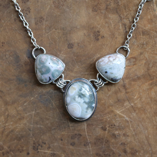 Ocean Jasper 3-Stone Necklace | Sterling Silver
