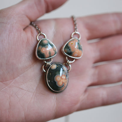 Choose your Ocean Jasper 3-Stone Necklace – Sterling Silver Statement Pendant