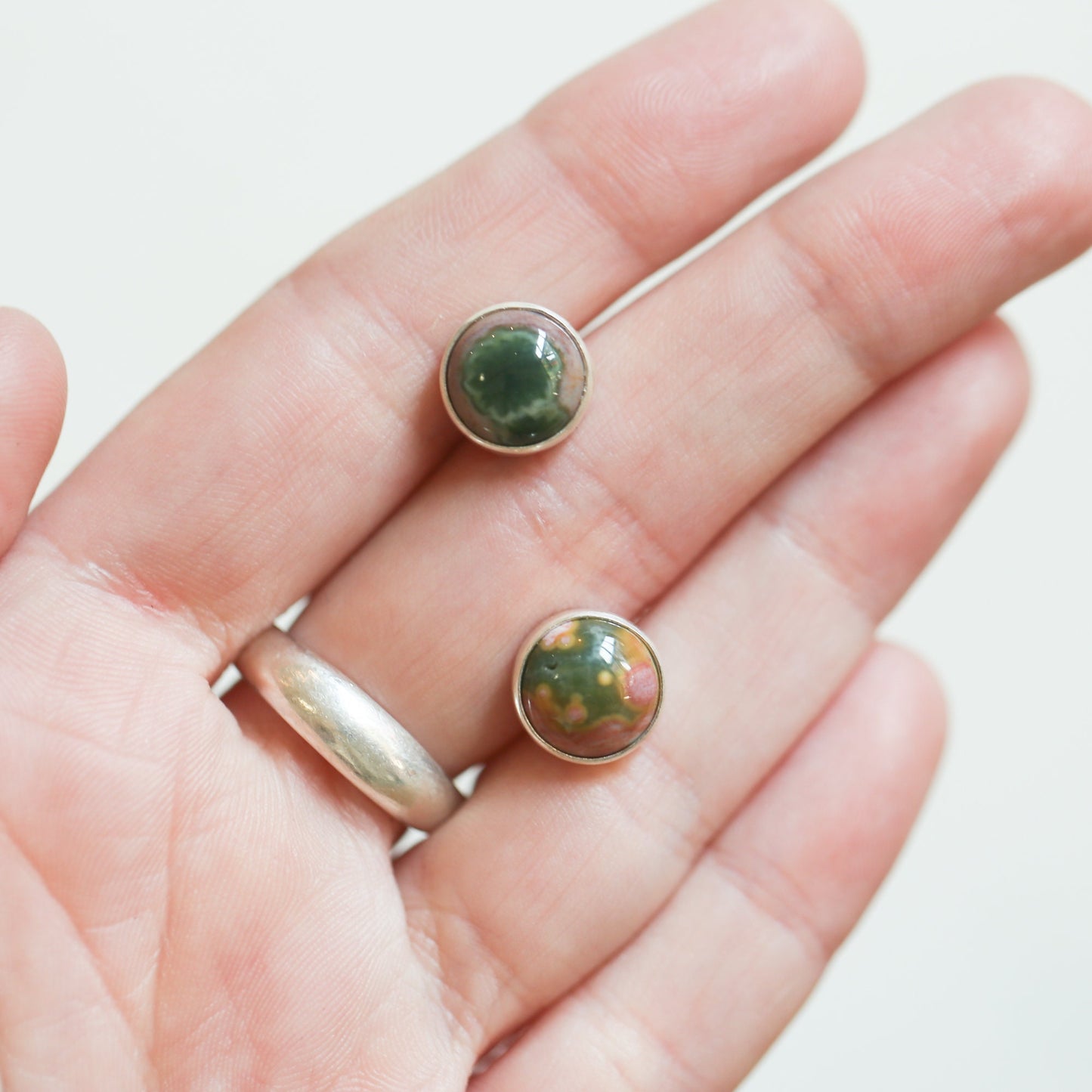Ocean Jasper Sterling Silver Studs - Silversmith Post Earrings