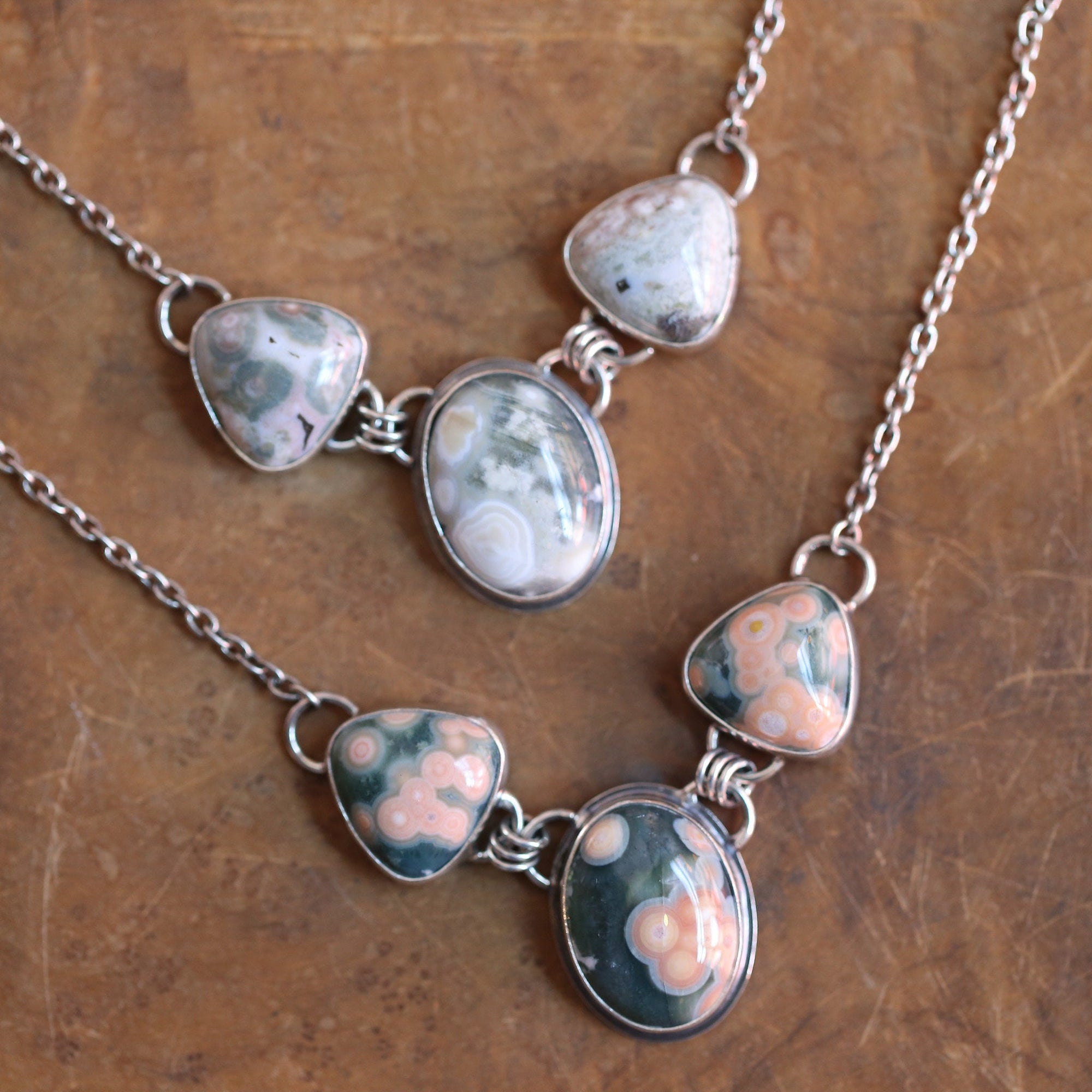 Ocean Jasper 3-Stone Necklace - Ocean Jasper Pendant - Sterling Silver - Ready to Ship