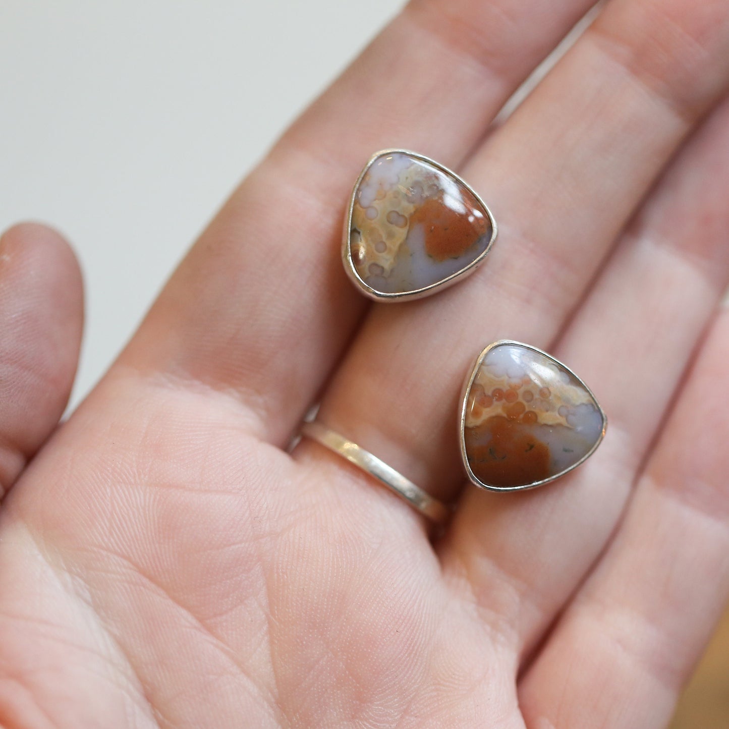 Ocean Jasper Posts - Ready to Ship - Triangle Shape - Sterling Silver