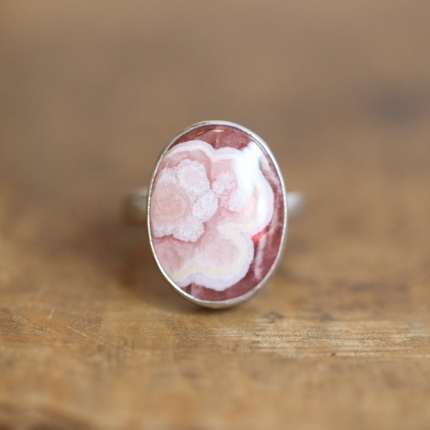 Rhodochrosite Ring - .925 Sterling Silver Ring - Rhodochrosite Boho Statement Ring