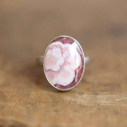 Rhodochrosite Ring - .925 Sterling Silver Ring - Rhodochrosite Boho Statement Ring
