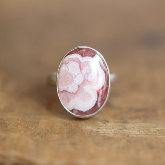 Rhodochrosite Ring - .925 Sterling Silver Ring - Rhodochrosite Boho Statement Ring