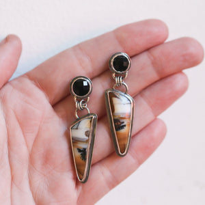 Dendritic Agate Sterling Silver Drop Earrings - Black Agate Posts