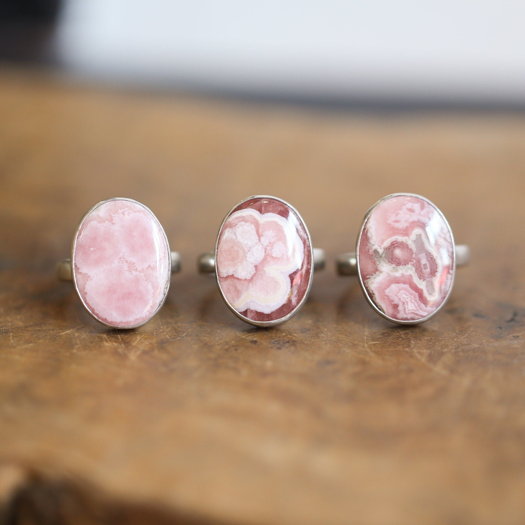 Rhodochrosite Ring - .925 Sterling Silver Ring - Rhodochrosite Boho Statement Ring