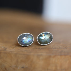 Labradorite Cufflinks - Faceted Flashy Labradorite Cuff Links - .925 Sterling Silver