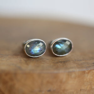 Labradorite Cufflinks - Faceted Flashy Labradorite Cuff Links - .925 Sterling Silver