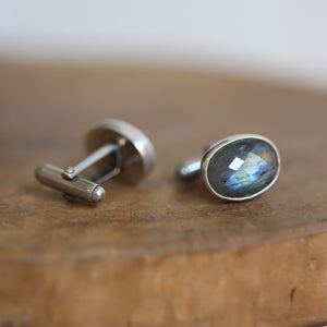 Labradorite Cufflinks - Faceted Flashy Labradorite Cuff Links - .925 Sterling Silver