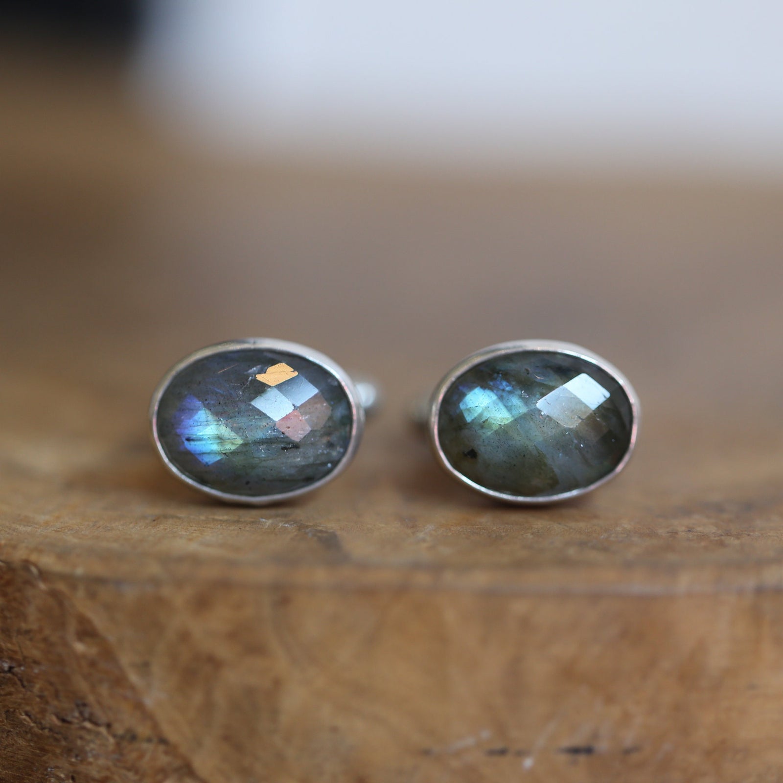 Labradorite Cufflinks - Faceted Flashy Labradorite Cuff Links - .925 Sterling Silver