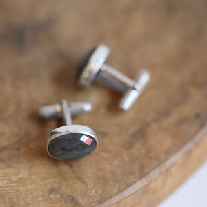 Labradorite Cufflinks - Faceted Flashy Labradorite Cuff Links - .925 Sterling Silver