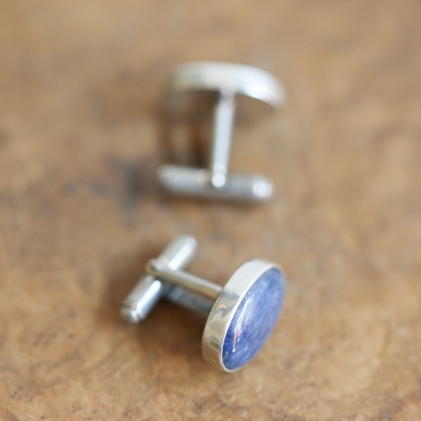 Kyanite Cuff Links - .925 Sterling Silver Cufflinks - Silversmith - Blue Kyanite Cufflinks