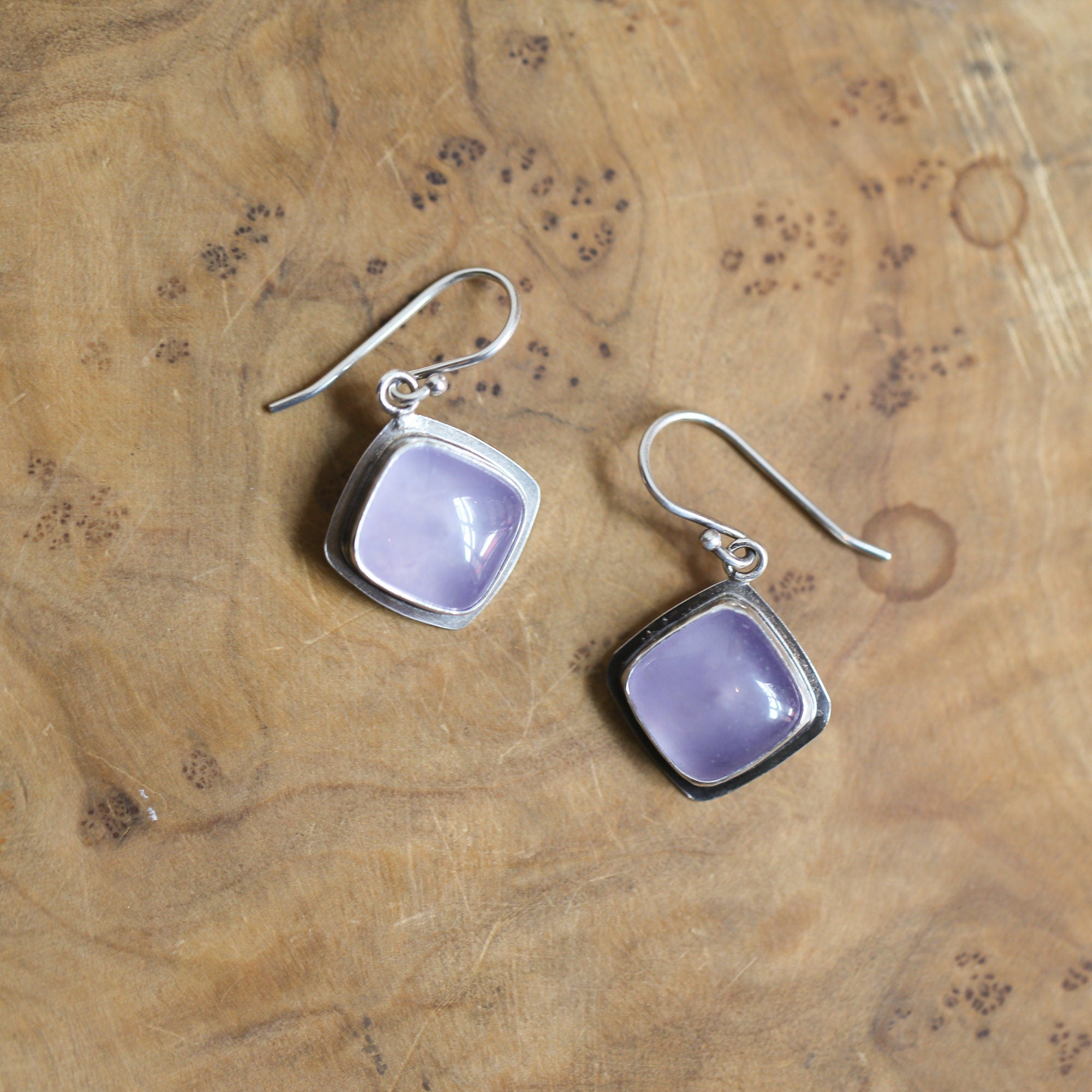 Purple Chalcedony Drop Earrings - .925 Sterling Silver - Chalcedony Earrings