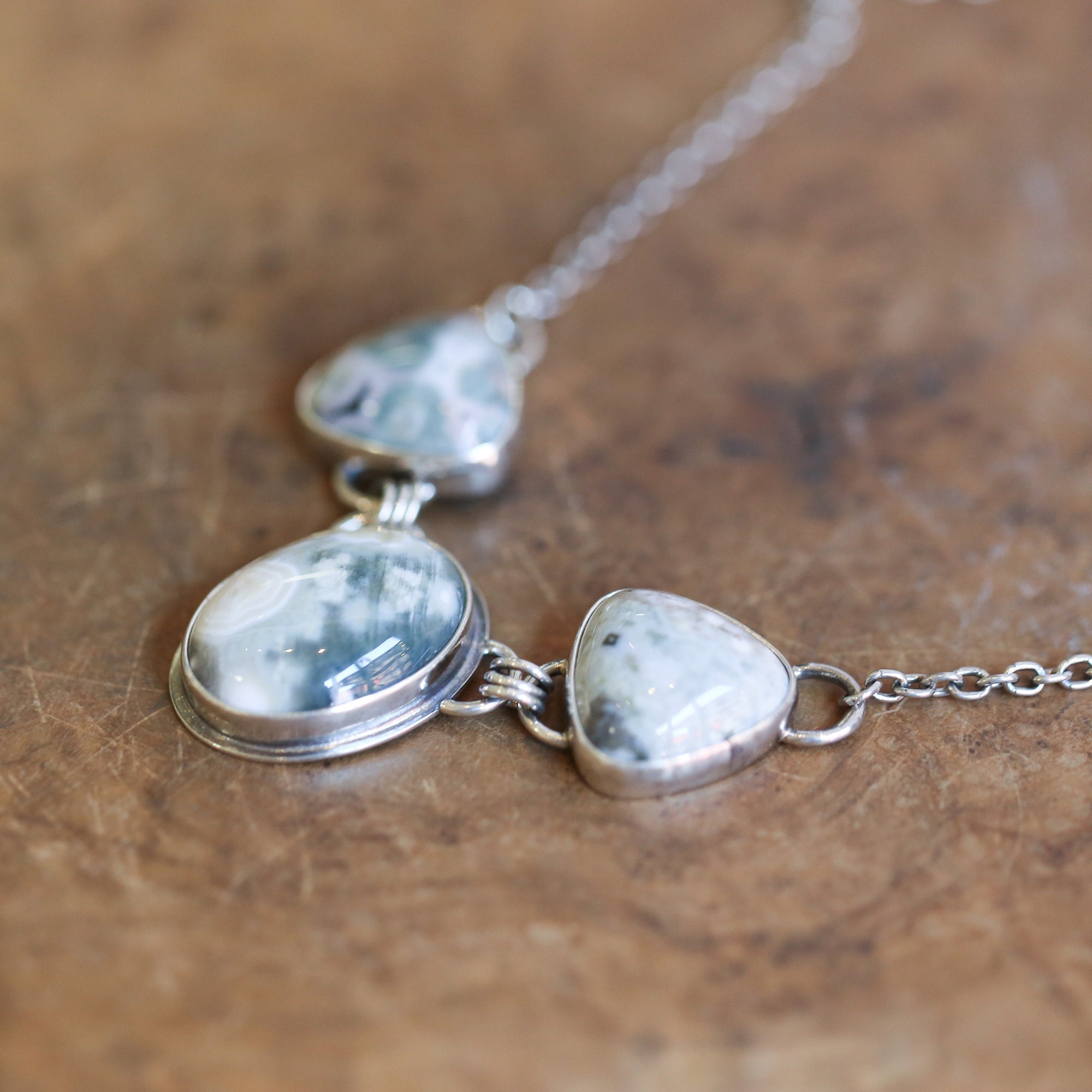 Ocean Jasper 3-Stone Necklace - Ocean Jasper Pendant - Sterling Silver - Ready to Ship