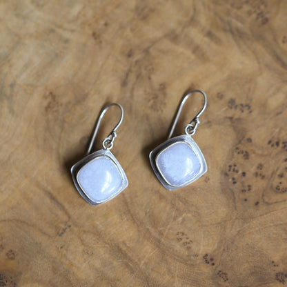 Blue Chalcedony Sterling Silver Drop Earrings – Handmade Cushion Square