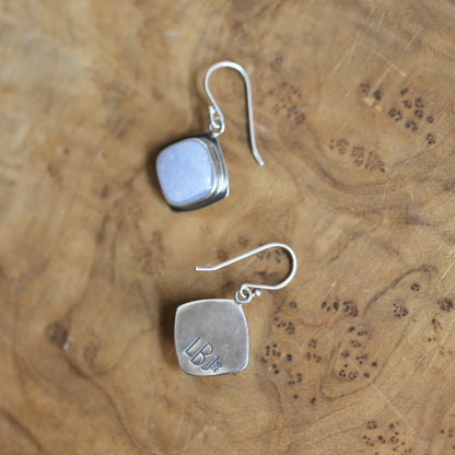 Blue Chalcedony Sterling Silver Drop Earrings – Handmade Cushion Square