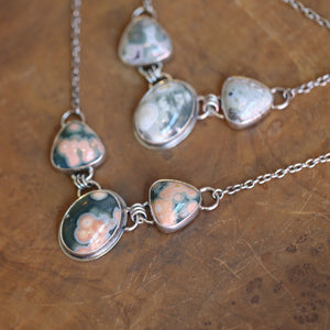 Choose your Ocean Jasper 3-Stone Necklace – Sterling Silver Statement Pendant