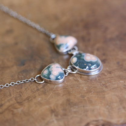Choose your Ocean Jasper 3-Stone Necklace – Sterling Silver Statement Pendant