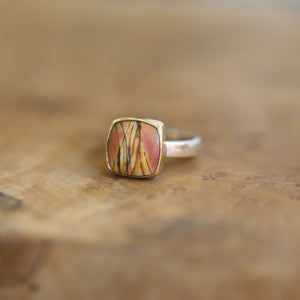 Ready to Ship - Red Creek Jasper Ring - 18K Solid Gold Bezel - Size 5.5 - .925 Sterling Silver Ring