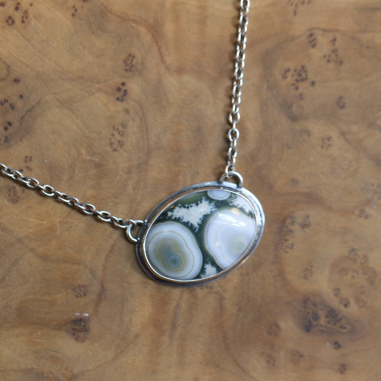 Ocean Jasper Necklace - BIG Ocean Jasper East West Pendant - Sterling Silver Chain