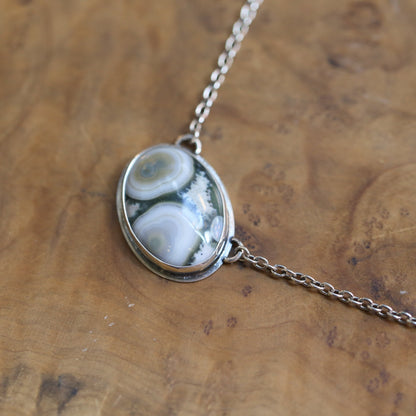 Ocean Jasper Necklace - BIG Ocean Jasper East West Pendant - Sterling Silver Chain