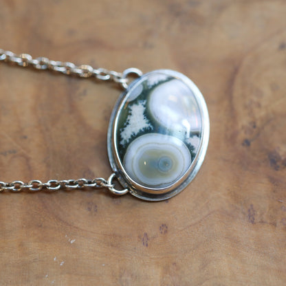 Custom Ocean Jasper East-West Center Stone Necklace - .925 Silversmith - Choose Your Stone