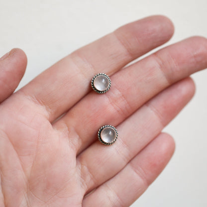 Rose Quartz Stud Earrings – Sterling Silver, Twist Wire Setting