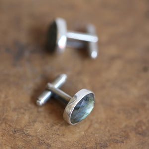 Labradorite Cufflinks - Faceted Flashy Labradorite Cuff Links - .925 Sterling Silver