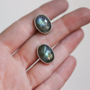 Labradorite Cufflinks - Faceted Flashy Labradorite Cuff Links - .925 Sterling Silver