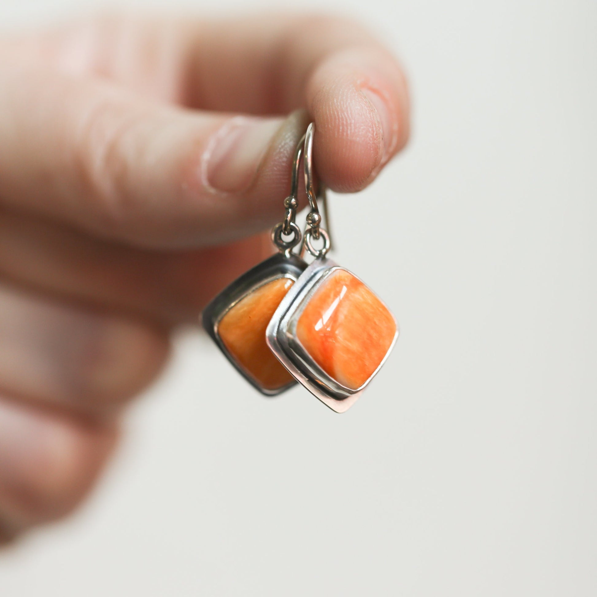 Sterling Silver Spiny Oyster Earrings - Orange Red Shell Dangles