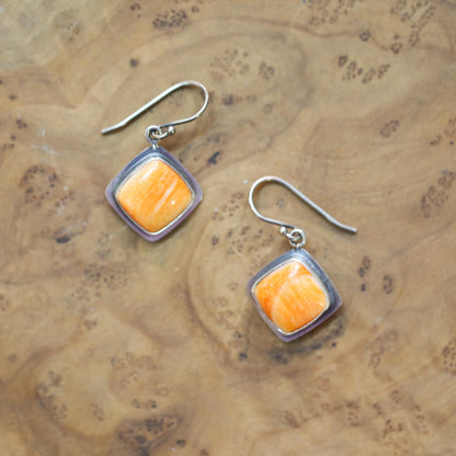 Sterling Silver Spiny Oyster Earrings - Orange Red Shell Dangles