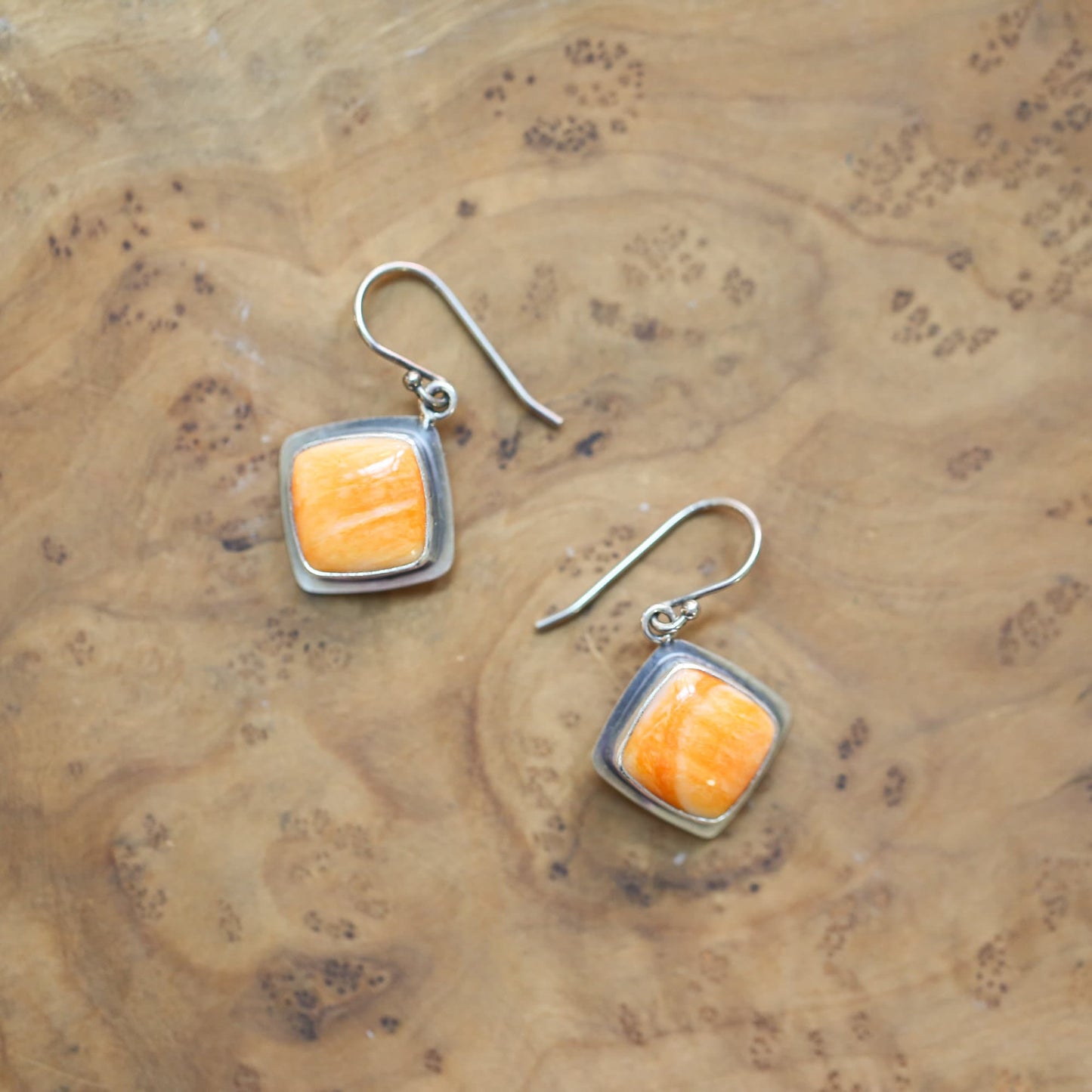 Sterling Silver Spiny Oyster Earrings - Orange Red Shell Dangles