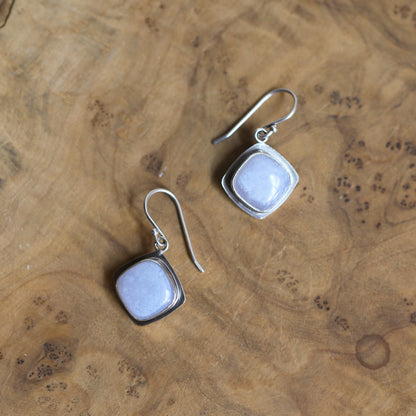 Blue Chalcedony Sterling Silver Drop Earrings – Handmade Cushion Square